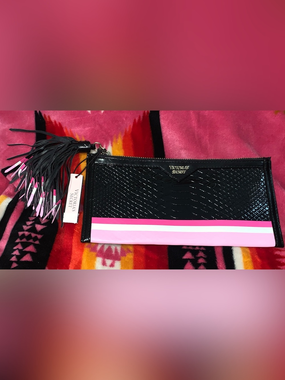 NWT Victoria's Secret Luxe Python Zip Clutch Pouch Tassel
